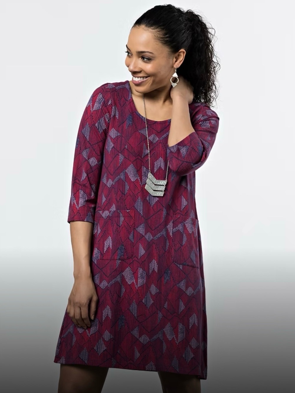 MATA TRADERS S Pocket Mini Dress in Lines and Dots Abstract Print Summer Fall